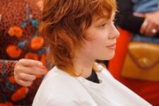 a ginger short mullet is a lovely and catchy idea, add dimension and waves to make it cooler and more effortless