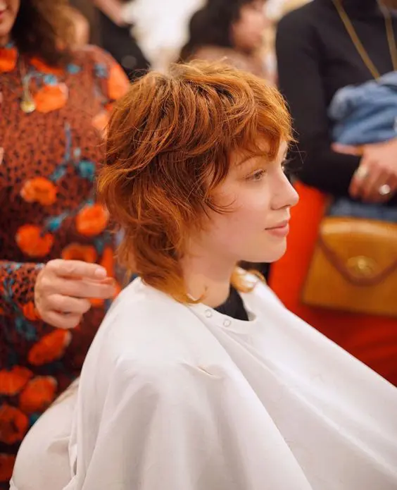 a ginger short mullet is a lovely and catchy idea, add dimension and waves to make it cooler and more effortless