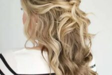 03 a beautiful messy twisted and wavy half updo with a bump on top and some face-framing locks is amazing for a wedding