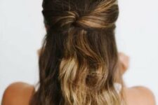 24 a half updo with a bump on top, twists and waves down is a cool idea for medium length hair