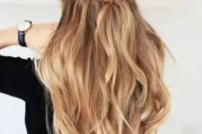 42 a braided half updo with light waves on long hair is a great idea for many styles