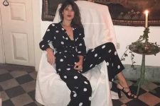 45 a black and white polka dot jumpsuit and strappy shoes – you need nothing else to look fantastic
