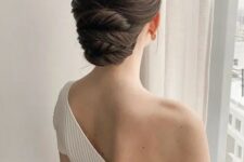 49 a stylish and elegant twisted low updo with a sleek top is a cool idea for a refined mother of the bride look