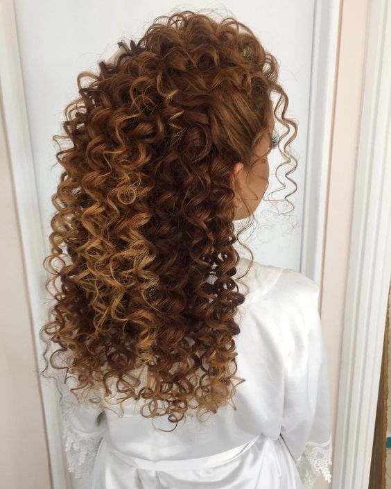 a long curly half updo with some curls on top and to frame the face is a catchy and lovely idea