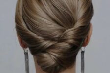 55 an elegant and chic twisted and braided low updo with a sleek top is always a good idea if your hair is long enough