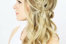 71 a side braided half updo with waves is a trendy idea with a twist to a usual braid