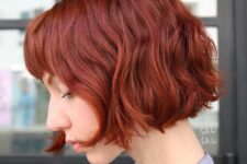 a beautiful wavy jaw-line bob with a blunt fringe is a catchy and bright solution, bring dimension to it