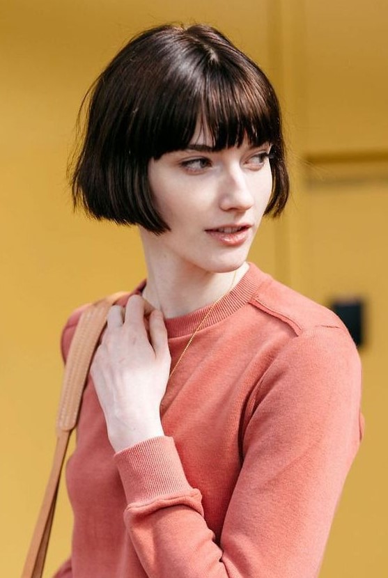 a brown ear length bob with classic bangs and a bit of texture is always a good solution and it's easy to style