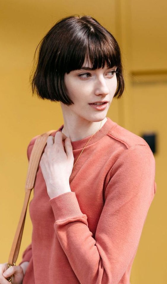 a brown ear length bob with classic bangs and a bit of texture is always a good solution and it's easy to style