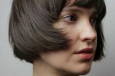 a brunette ear-length bob with a classic fringe and curved ends is a lovely idea
