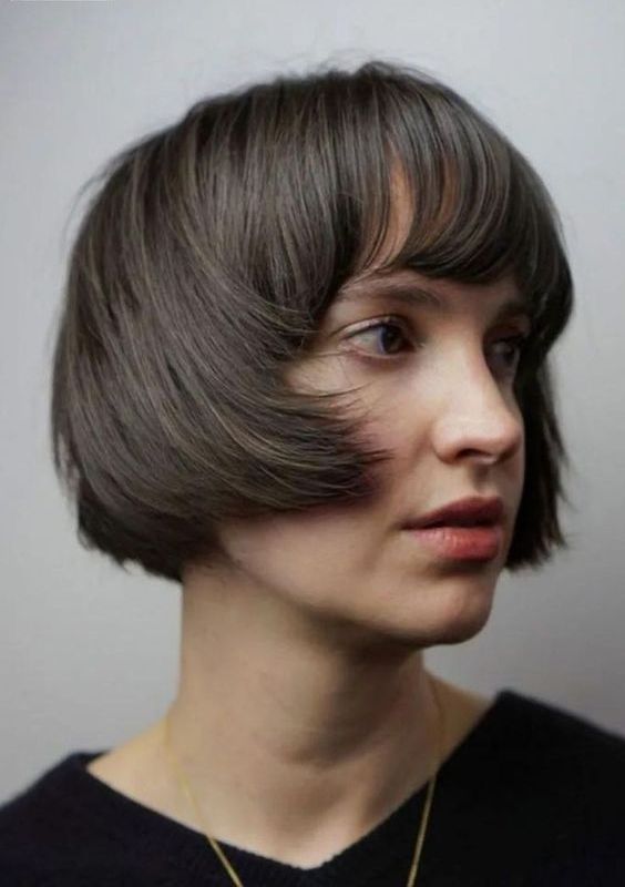 a brunette ear length bob with a classic fringe and curved ends is a lovely idea