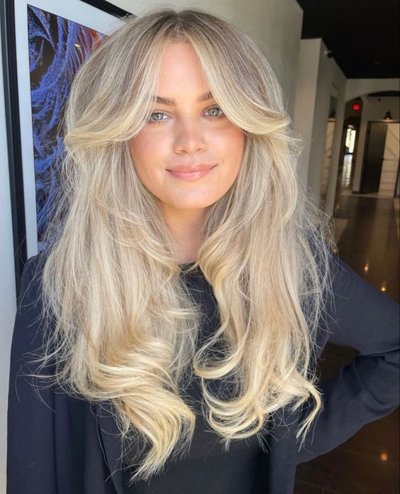 Long Bohemian Shag with Messy Textured Waves and Curtain Bangs on Sun  Kissed Dirty Blonde Colored Hair - The Latest Hairstyles for Men and Women  (2020) - Hairstyleology