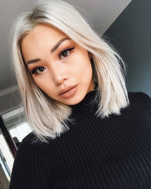 a long icy blonde bob with middle part and a bit of texture is a cool and bright solution