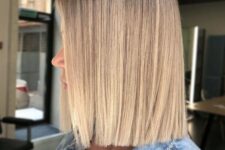 a lovely and natural-looking long blunt bob with a darker root and straight hair is a modern idea