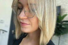 a lovely blonde lob with curtain bangs is a fresh and cool idea for any hair type