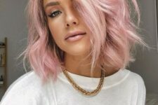 a lovely textural long bob in a soft shade of pink, with texture, volume and waves is amazing to rock right now