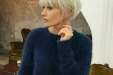 a pretty textural platinum blonde ear-length bob with a classic outgrown fringe is a lovely idea