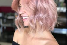 a romantic rose wavy long bob with a lot of volume is a lovely idea for pink fans