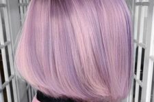 a stylish and delicate lavender straight bob with slight blush balayage is a catchy and subtle idea for spring or summer