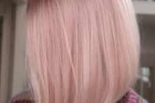a super soft and delicate blush shade and elegant straight hair is a romantic and sweet idea