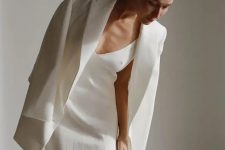 04 a white slip dress and a matching blazer are always a cool combo for a bridal shower or even a wedding