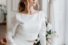 34 such a modern plain separate with a crop top and a skirt will be a great idea for both a bridal shower and a casual wedding