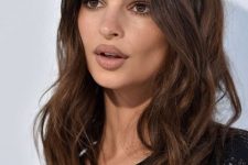 Emily Ratajkowski wearing medium-length chocolate brown hair with chestnut highlights and waves is a lovely idea