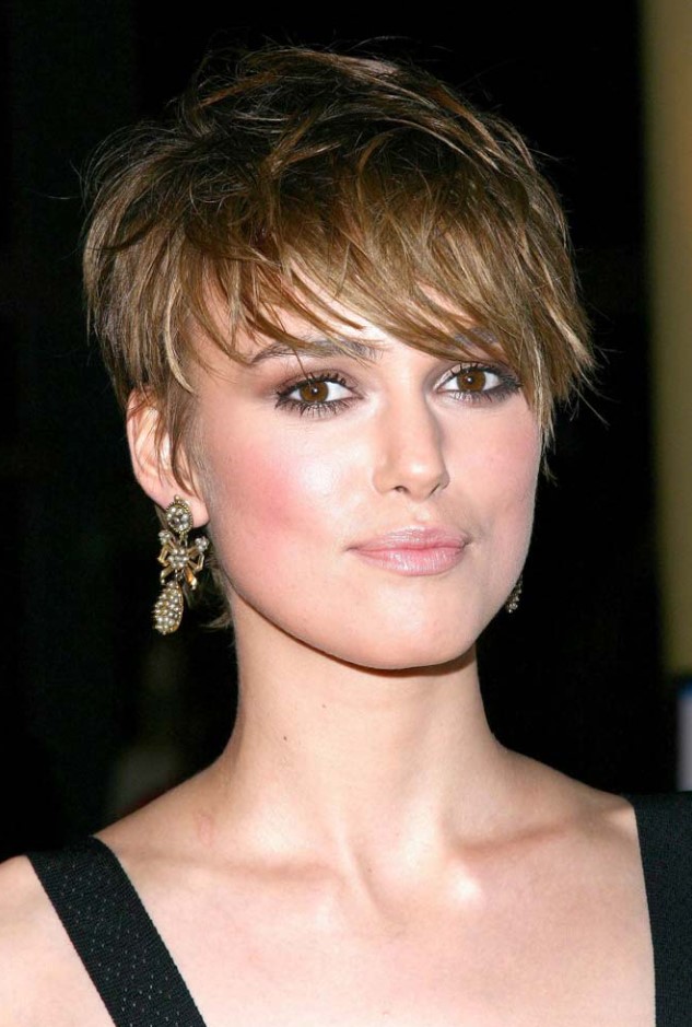 Keira Knightley wearing a choppy long pixie that looks bold, distinctive and face-flattering and inspires