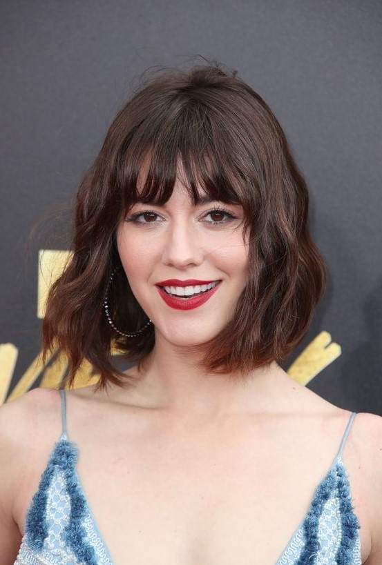 a classy dark brunette long bob with wispy bangs and waves is a lovely idea and an ombre touch makes it wow