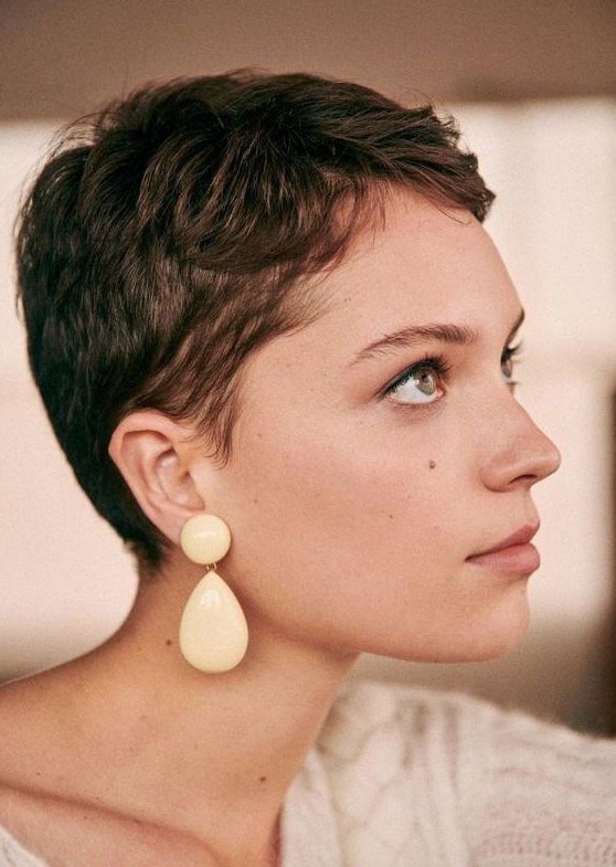 a dark brunette short pixie cut is a lovely haircut that will accent your face features a lot