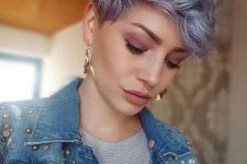 a lovely lilac to blue long wavy pixie is a flattering and delicate solution, with a soft touch of color