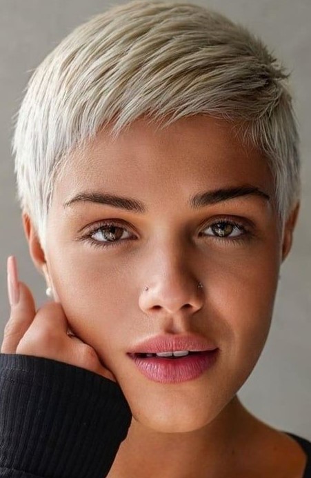a short warm blonde pixie cut on thick hair, with plenty of volume is a lovely and cool idea to rock