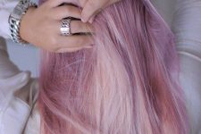 beautiful long lilac and peachy pink hair with texture and volume is a stylish and pretty idea for a dreamy look