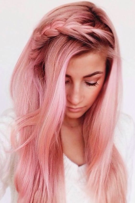 beautiful long pink hair styled with a side braid is a lovely idea, it loosk delicate, cute and very girlish at the same time