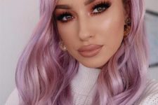 dreamy long lilac hair with volume and waves looks beautiful, it will add a soft touch of color to your look