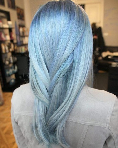 long layered hair with a soft pastel blue shade and touches of aqua is a beautiful idea