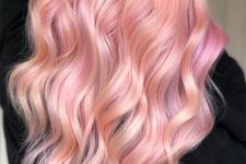 long peachy pink hair is a beautiful idea if you love pastels but want a warm shade, add volume and waves and go