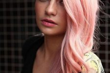 lovely long pink hair with a lot of volume looks cool and bright, it perfectly matches the blue eyes