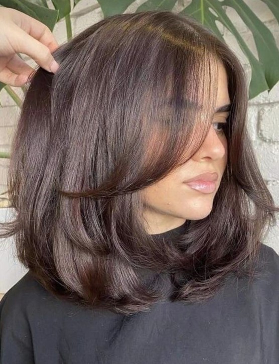 Medium length chocolate brown hair with layers and a lot of volume is a stunning idea to rock, it looks elegant and stylish