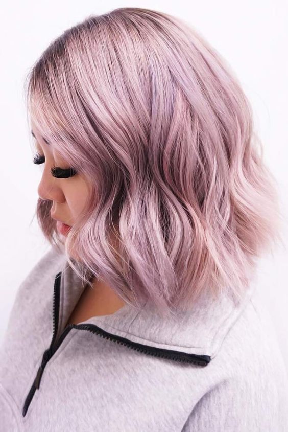 Shoulder length blush to lilac hair with a bit of waves is a lovely idea, it looks very chic and beautiful