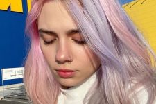 split dye pastel hair – lilac and pink, with volume and a bit of texture is a very tender and cute take on split dye