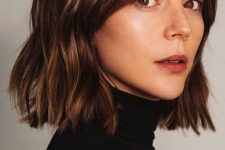 a catchy long chestnut bob with slight waves and volume is a cool solution for a bold and lovely look