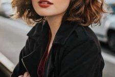 a long and volumetric wavy chestnut bob is a gorgeous idea that wows, it looks very eye-catching
