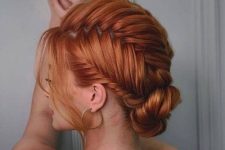 a stunning braided updo with braids covering the whole head and a low bun plus some locks down is a catchy idea
