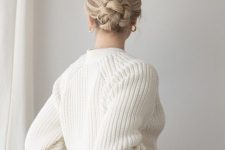 a stylish braided low bun with a volume on top is a cool idea for long hair, it looks party-appropriate and lovely