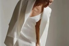 a white slip dress and a matching blazer are always a cool combo for a bridal shower or even a wedding