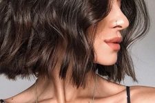 02 a beautiful and shiny chocolate brown long bob with a bit of waves is a lovely idea to go for