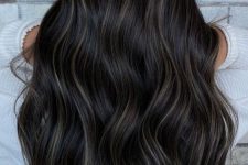 31 long and fabulous black hair with delicate bronde balayage and waves is a gorgeous idea to try