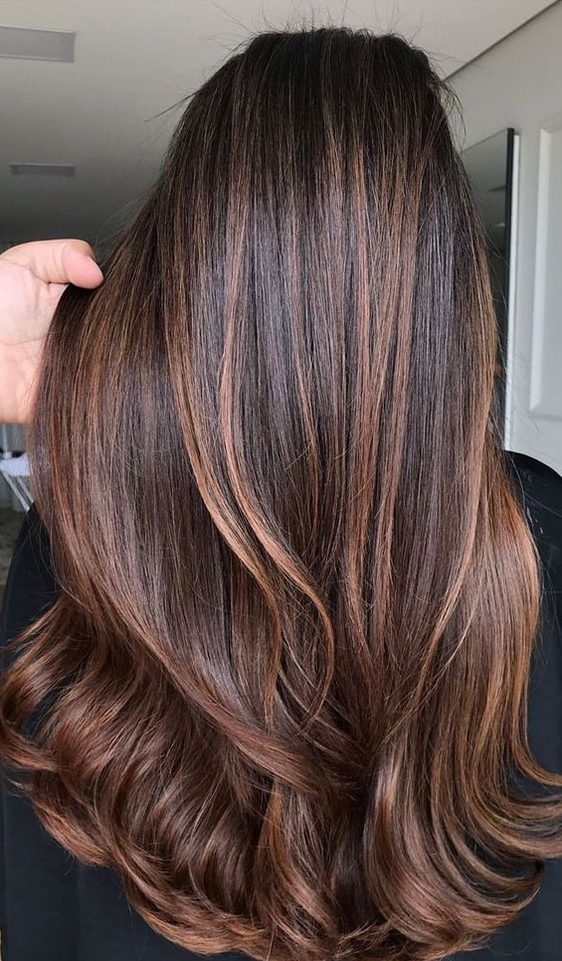 extra long and gorgeous dark hair with chestnut balayage, waves and volume, is a fantastic idea to rock