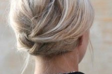 a braided low updo with a bump on top is a cool idea for short hair, you can still make a braid like this one